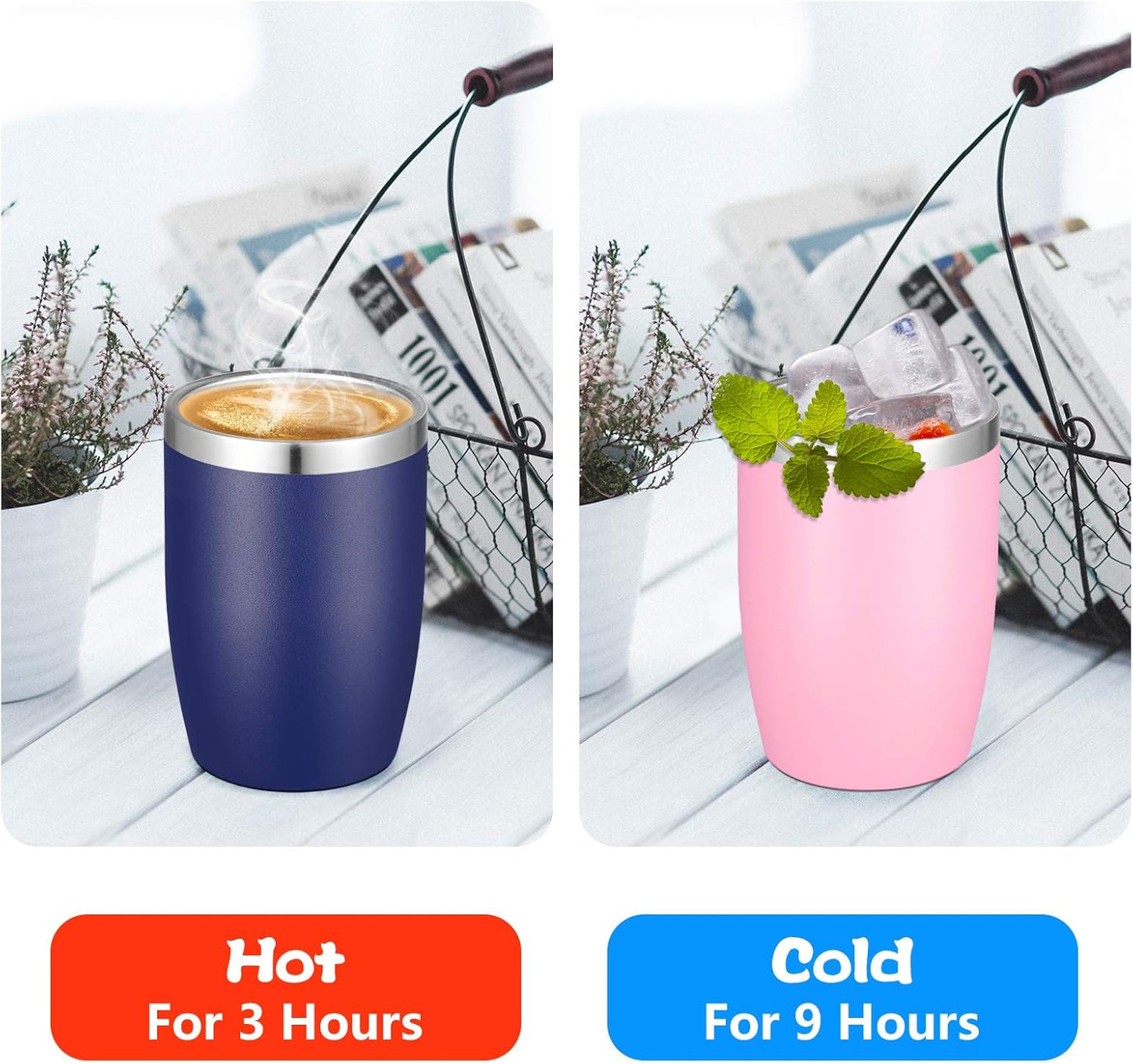 VEGOND Stainless Steel 12 oz Tumblers bulk Vacuum Insulated Double Wall Travel Tumbler with Lid and Straw Reusable Tumbler, Pink 6 pack