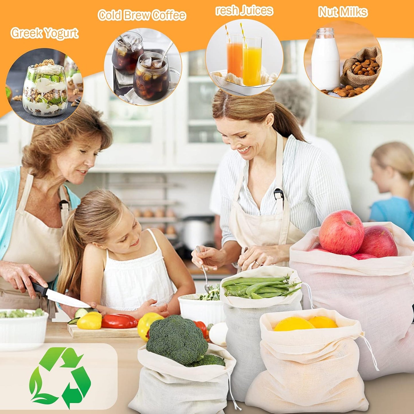 10 Pack Nut Milk Bag, 8‘’ x 12‘’ Fine Mesh Grade Reusable Cheesecloth Bags Strainers, Unbleached Organic Cotton Filter Bags for Almond Milk, Juices, ColdBrew, Cheese, Tea, Yogurt, Coffee