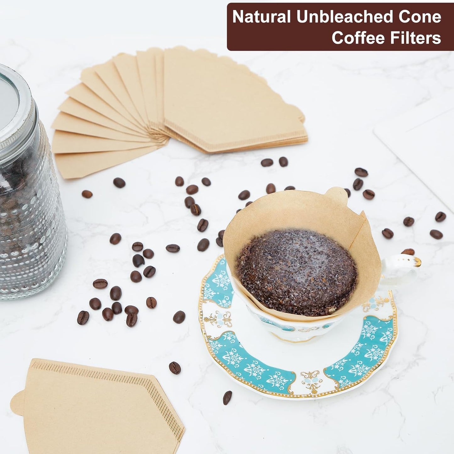 Coffee Filters 4 Cone Paper, 200 Count Unbleached-Disposable Pour Over Coffee Filter for Drip Coffee Maker, Coffee Paper Filters 8-12 Cup, Cone Coffee Filters 04