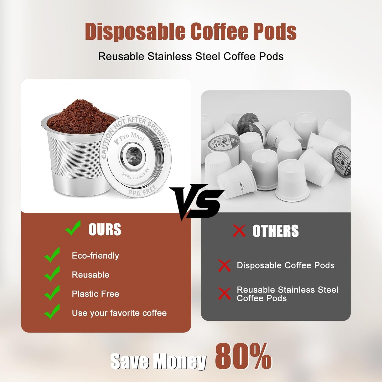 Pro Mael 2-Pack Reusable K Cups Coffee Pods, Universal Stainless Steel Refillable Reusable K Cup Coffee Filters