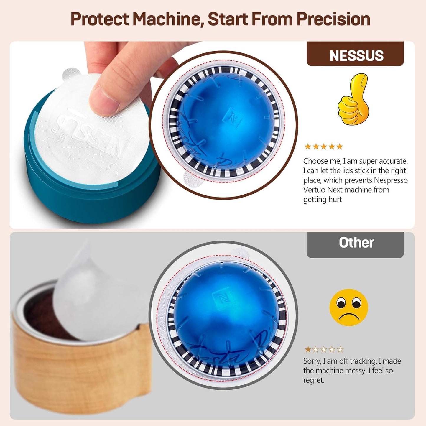 Nessus Reusable Vertuo Capsule Kit, [ALSeal EZ FIT] for Refillable Pods with 100 Pcs Aluminum Foil Seal Lids, Holder, Brush, for Refilling Vertuo Pods Reusable Vertuoline Pod(Blue)