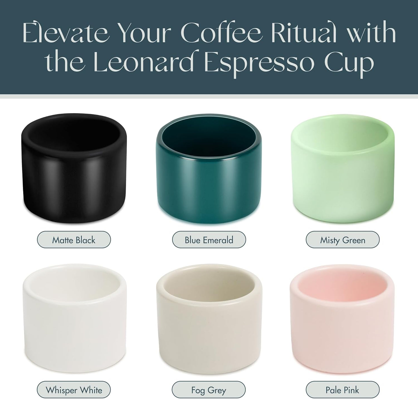 Folk Ceramics Leonard Ceramic Espresso Cups | Modern Stackable Demitasse Mugs for Espresso | Thick Walled, Handleless, Durable, Dishwasher & Microwave Safe | Set of 2, 3oz | Whisper White