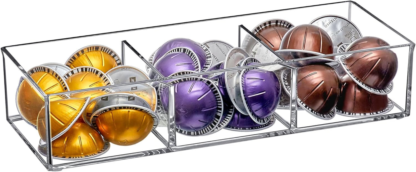 Amazing Abby - Deja Brew - Acrylic 3-Compartment Coffee Pod Holder, Large-Capacity Plastic Coffee Capsule Storage, BPA-Free and Shatter-Proof, Great for Use on Countertop or in Drawer