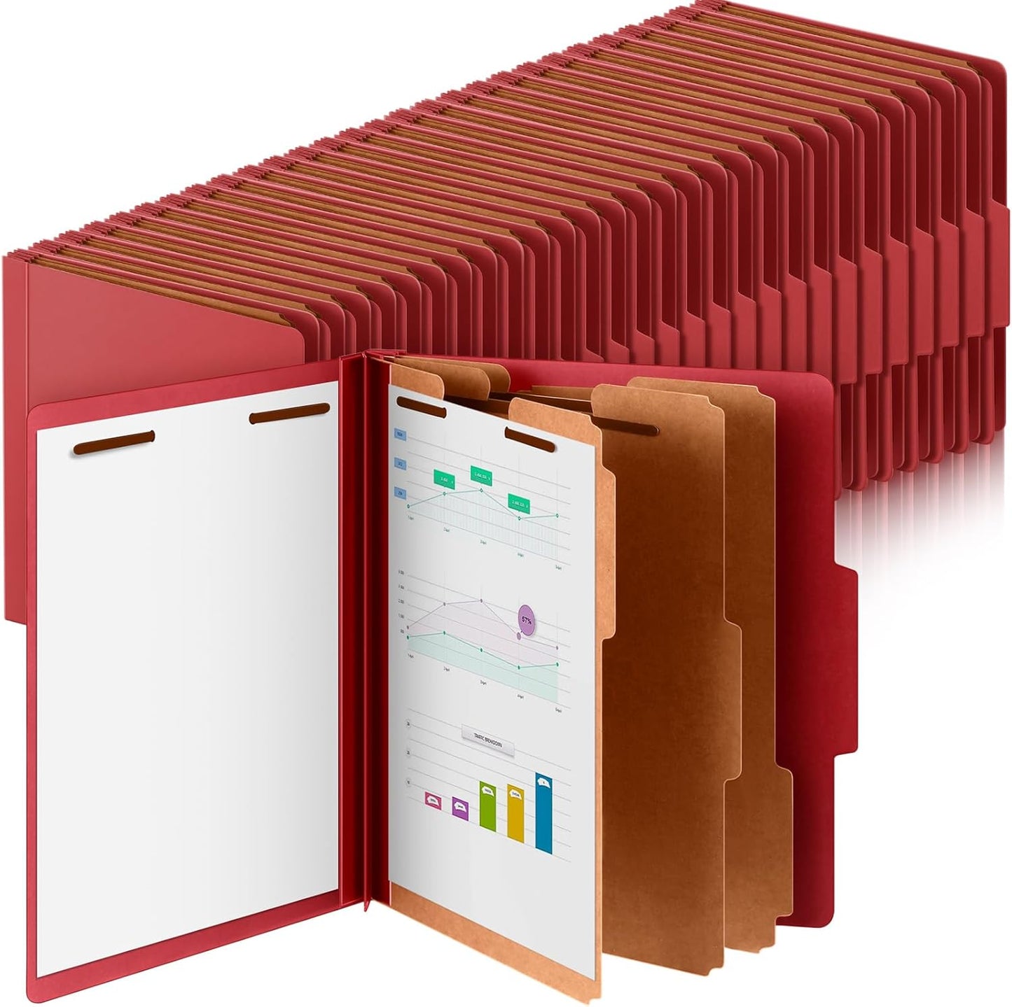 72 Pcs Classification Folders Letter Size, Back to School Supply for Teacher, Student, 3 Dividers Pressboard File Folder Bulk with 2 Fasteners, 3.5 Inch Expanding File Organizer (Red)