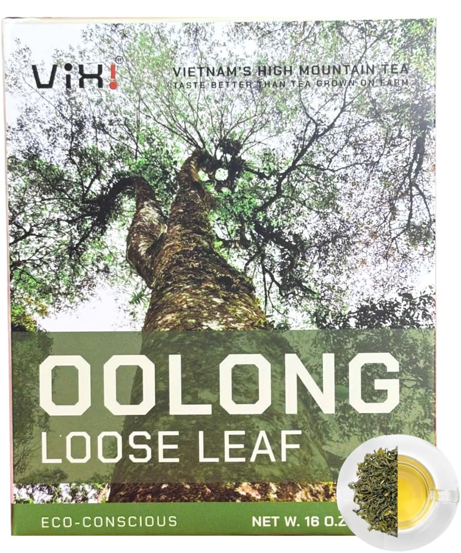 VIXI Green Oolong Tea Loose Leaf, 16.00 Oz, Vietnam's Mountain Tea, Caffeinated, Dried Whole Full Large Leaves, 100% Natural from Ancient Tea Tree, Perfect for Hot and Cold Brew