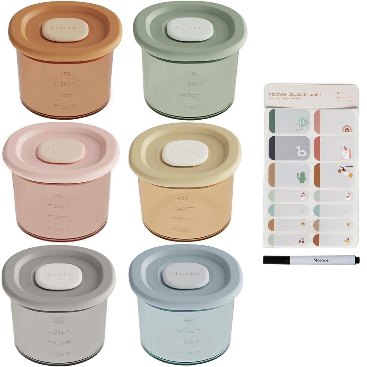 Moonkie Silicone Baby Food Containers | 4 oz Baby Food Storage Jars with Airtight Lids | Reusable Baby Food Jars, Freezer,Microwave and Dishwasher Safe, Perfect for Infant & Toddler