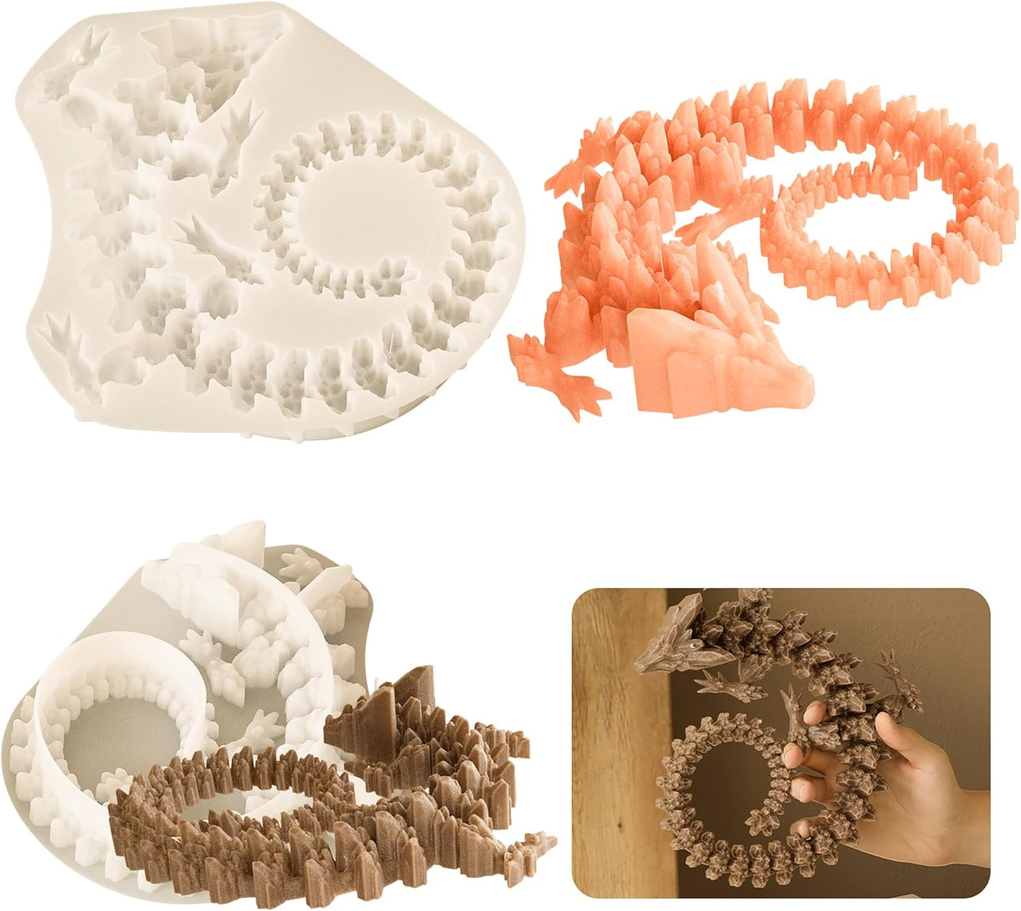 Diamond Dragon 3D Animal Dinosaur Mold - Round and Long Dragon, Animal and Dinosaur Silicone and Resin Casting Mold for Candle Making and Home Decor