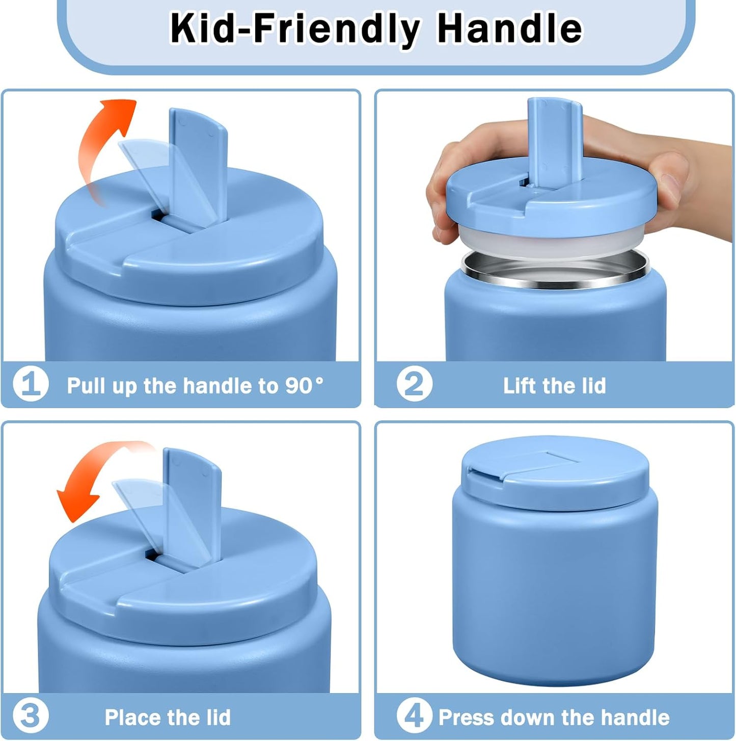 26oz Kids for Hot Food, Insulated Vacuum Food Jar with Buckle Lid, Stainless Steel Wide Mouth Leak Proof Insulated Lunch Container for School Picnic Travel, Sky Blue