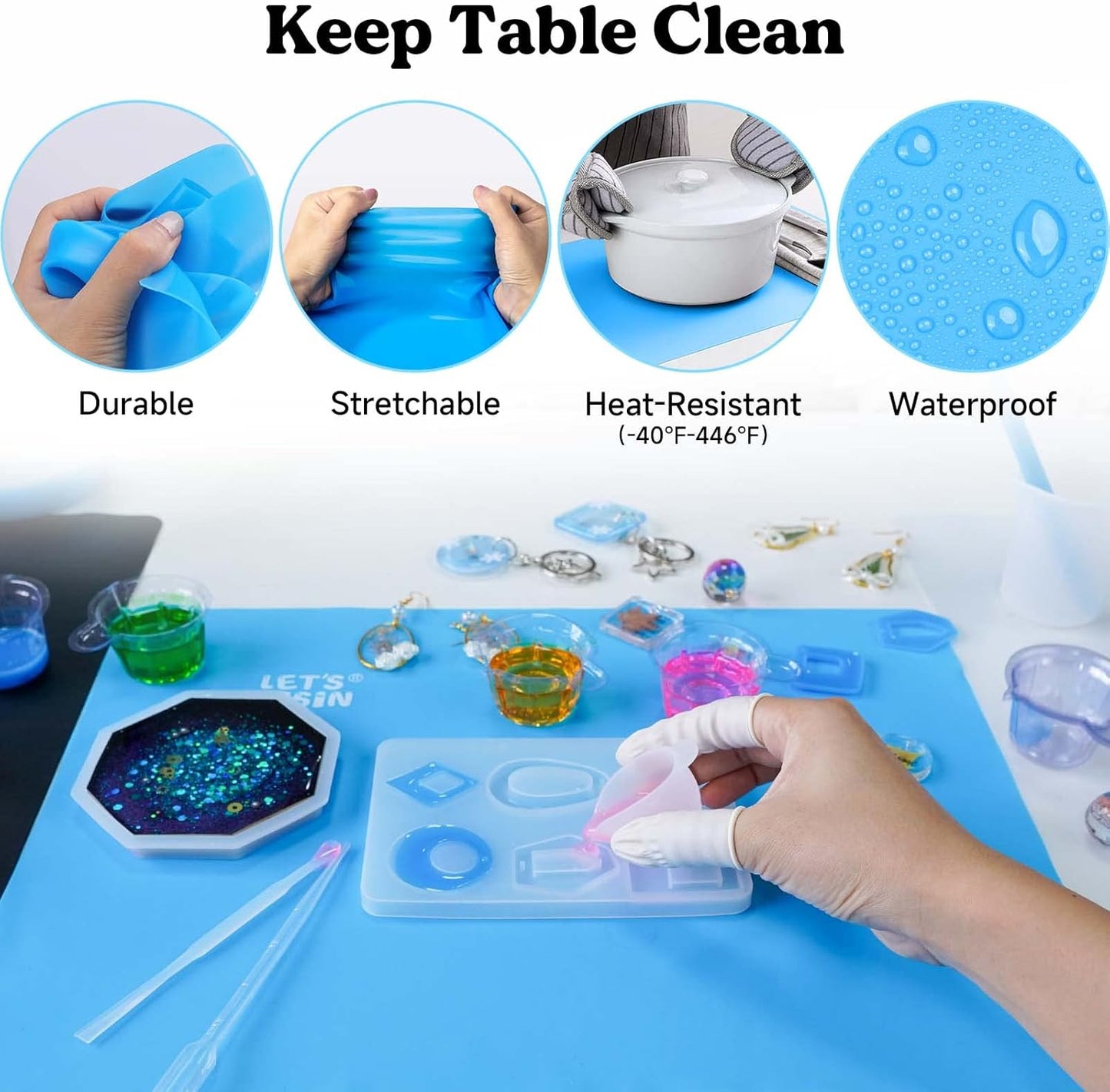 LET'S RESIN 3-in-1 Silicone Mat - 15.7" x 11.7" Nonstick & Nonslip Craft Mat, Heat-Resistant for Resin, Paint, Clay