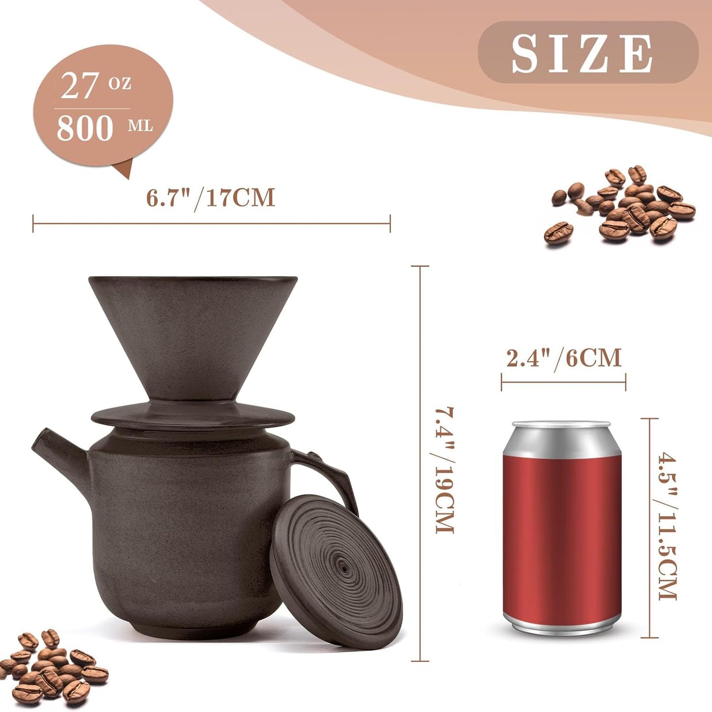 AZYM Pour Over Coffee Maker Set,with Lid and V60 Paper Coffee Fliters 20 Counts,High Heat Resistant Vintage Coffee Carafe Dripper Set for Home Café Restaurant Camping Hiking(Black)