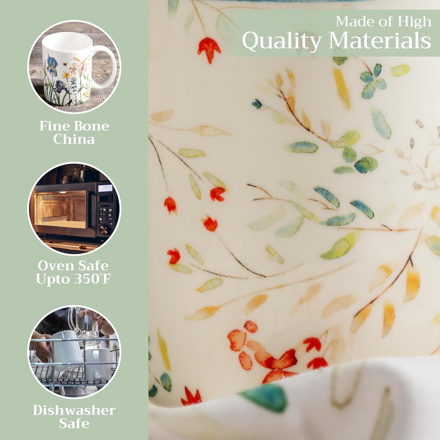 Maison d' Hermine Coffee Mug with Handles Fine Bone China Mugs Pack of Two Tea Cups for Hot Beverages Cappuccino Latte Home Restaurant Office Perfect for Gift (Colmar, 12 Ounce)