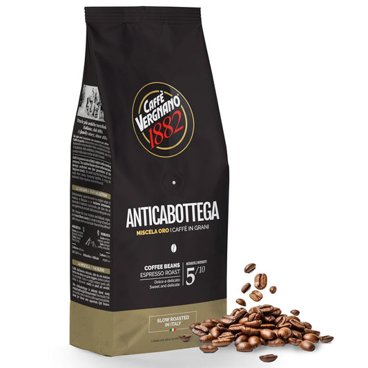 Caffe Vergnano 1882 Antica Bottega Whole Bean Arabica Medium Roast Espresso, 1.1 lbs Bag - Italian Coffee Beans with notes of Chocolate, Nuts & Caramel, Intensity 5/10-500g Bag