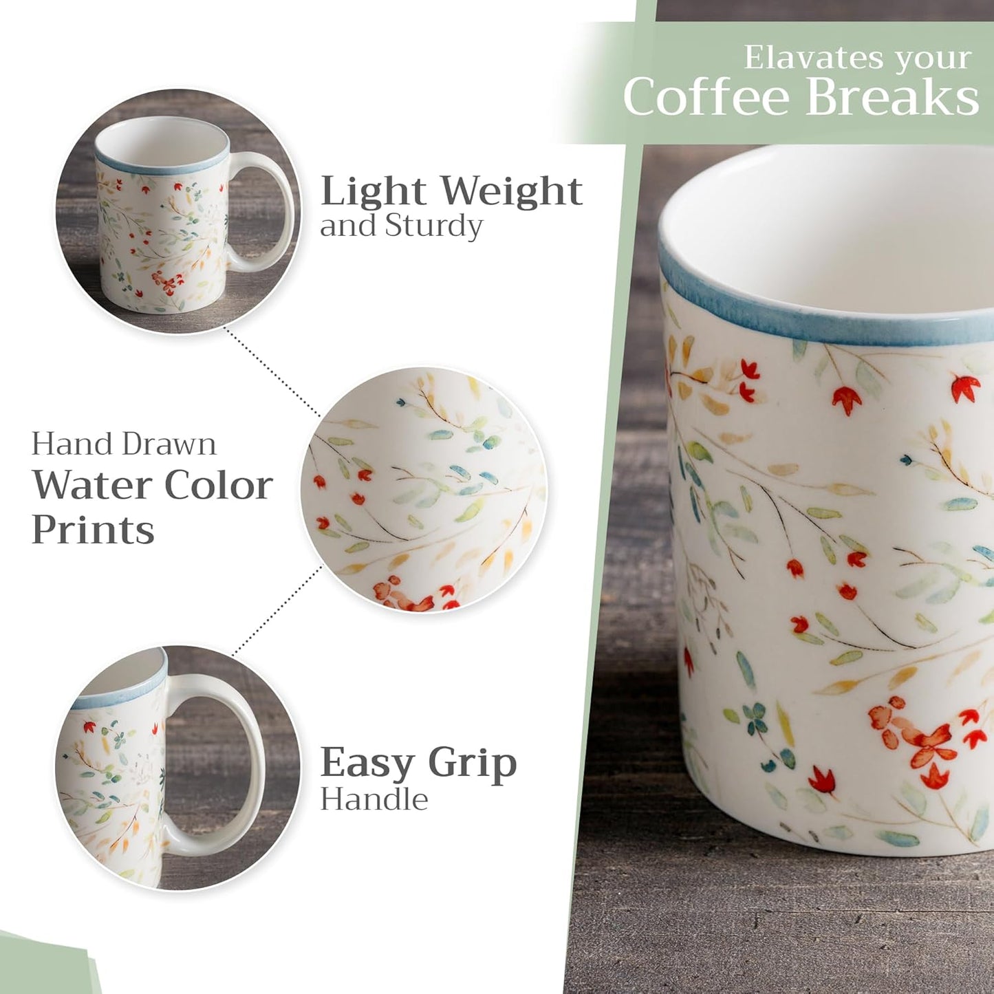 Maison d' Hermine Coffee Mug with Handles Fine Bone China Mugs Pack of Two Tea Cups for Hot Beverages Cappuccino Latte Home Restaurant Office Perfect for Gift (Colmar, 15 Ounce)