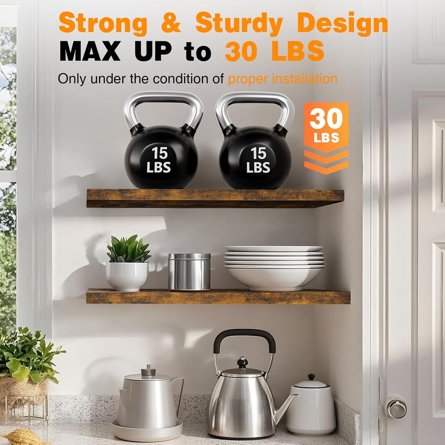 BAYKA Floating Shelves, 48" Wall Mounted Rustic Wood Shelves for Bathroom, Bedroom, Living Room, Kitchen, Office, Hanging Shelf for Books/Storage/Decor(Rustic Brown,Set of 2)