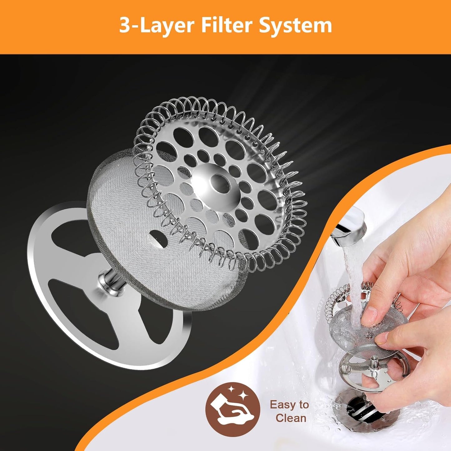 Black French Press Stainless Steel 34oz, Double Wall Insulated Coffee Press 1L for travel camping with 2 Extra Filter Screens and 1 Coffee Spoon（8cup 1000ml）