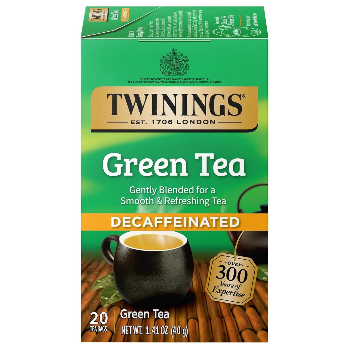 Twinings Decaffeinated Green Tea Individually Wrapped Bags, 20 Count (Pack of 1), Smooth Flavour, Enticing Aroma, Enjoy Hot or Iced, 20 Teabags