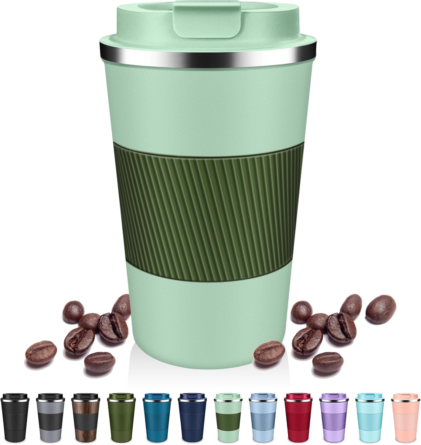 Insulated Coffee Tumblers with Flip Lid 12oz / 17oz, Stainless Steel Travel Coffee Mug Leak Proof, Vacuum Insulated Coffee Mug Reusable Cup, Keeps Cold and Hot for Coffee Tea
