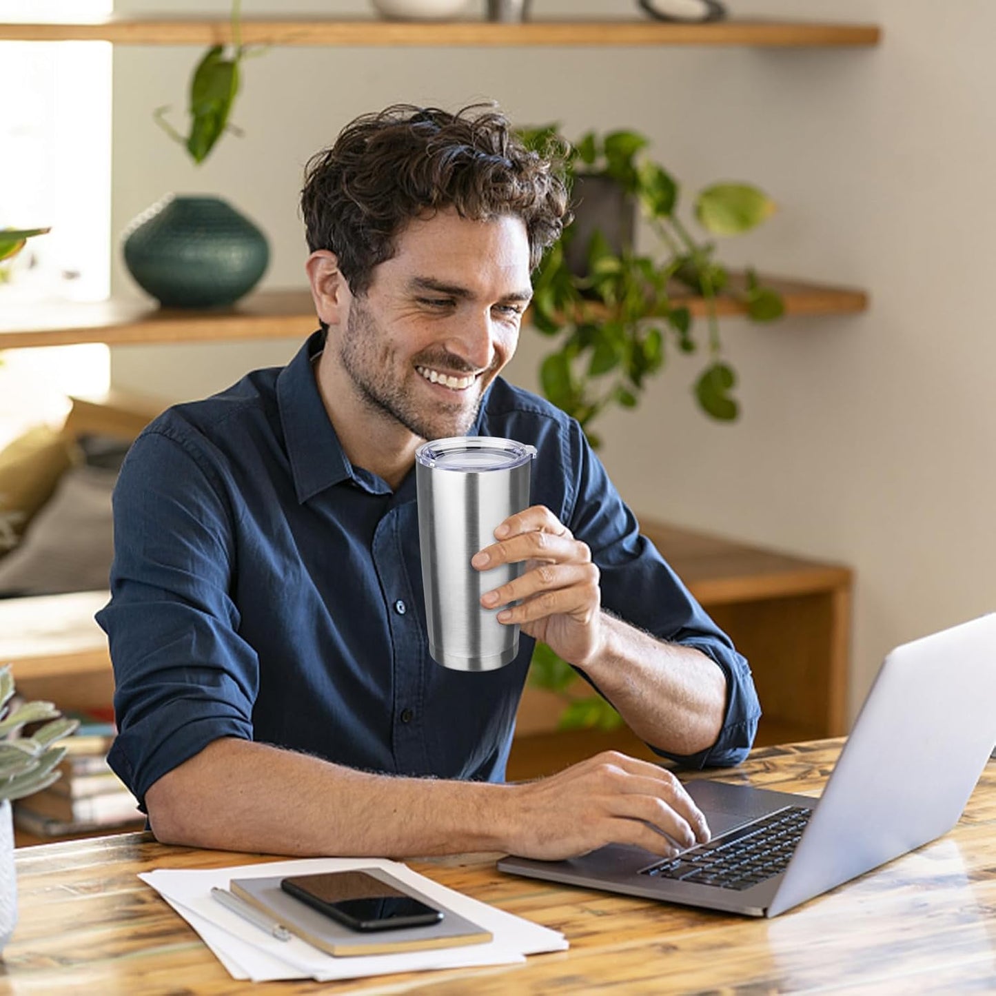 StarSpeed 20oz Tumbler Bulk with Lid, Stainless Steel Insulated Tumblers Double Wall Vacuum Insulated Travel Mug, Powder Coated Coffee Cups for Hot and Cold Drinks(Silver,1)