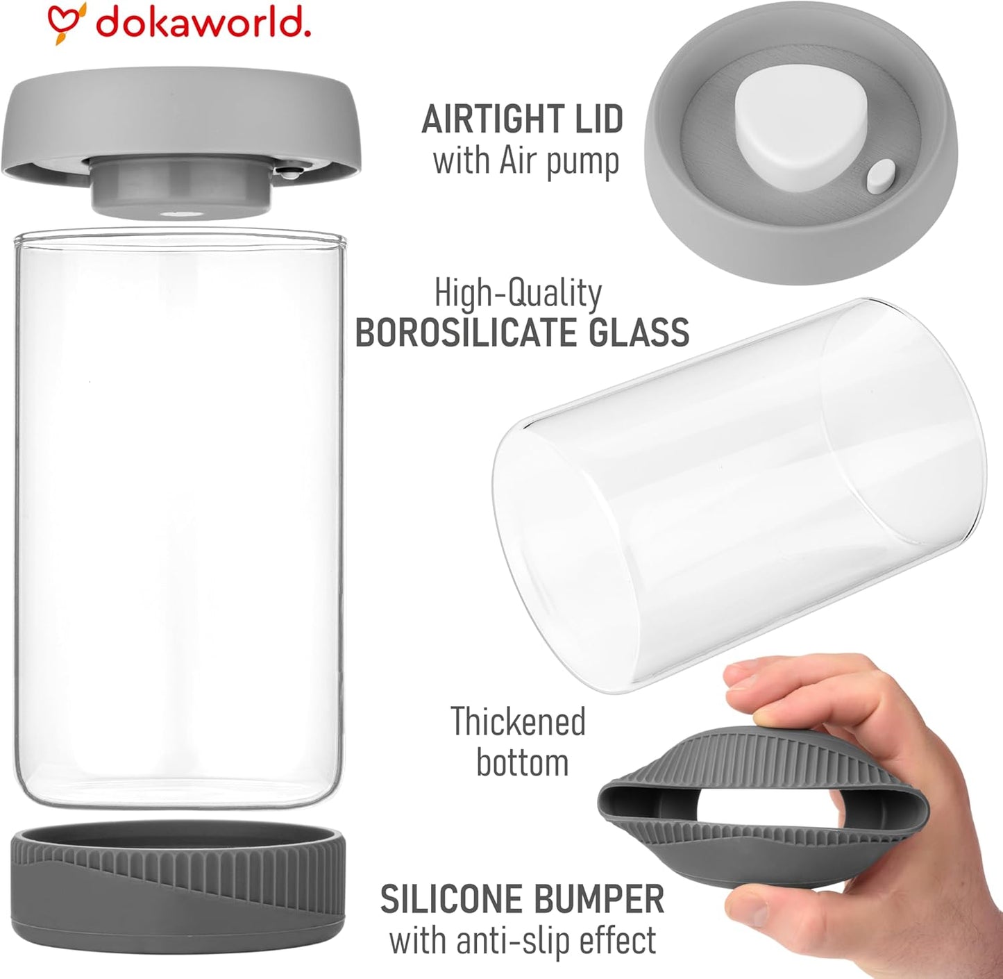 Glass Canisters Set - Kitchen Leakproof Seal Food Storage Jars - Coffee Bean Container - Pack of 5 Glass Canisters With Vacuum Airtight Lids for Cereal, Pet Treats, Nuts, Candy