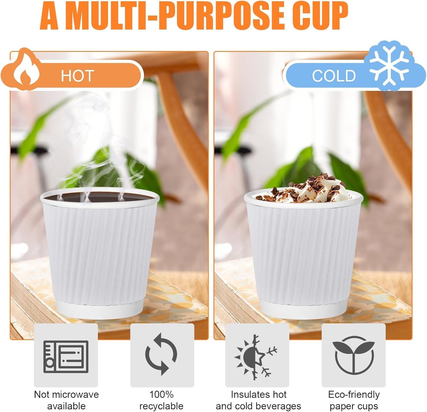 240Pack Paper Espresso Coffee Cups, 4 oz Disposable Coffee Cups,Corrugated Insulated Ripple Wall, Paper Ripple Cups for Coffee, Hot Chocolate and Hot Tea Drinks -White