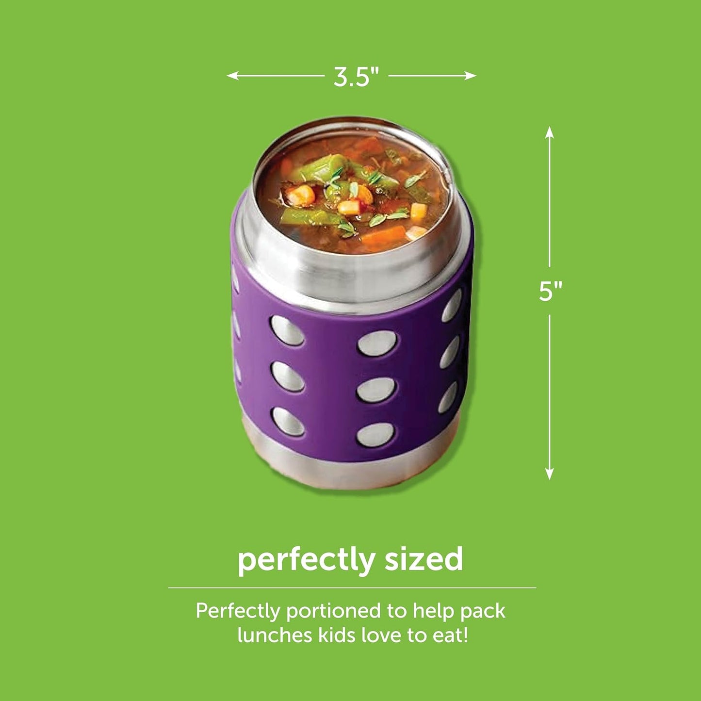 LunchBots Thermal 12 oz Triple Insulated Thermos - Hot 6 Hours or Cold 12 Hours - Leak Proof Thermos Soup Jar - All Stainless Interior - Navy Lid - Purple Dots