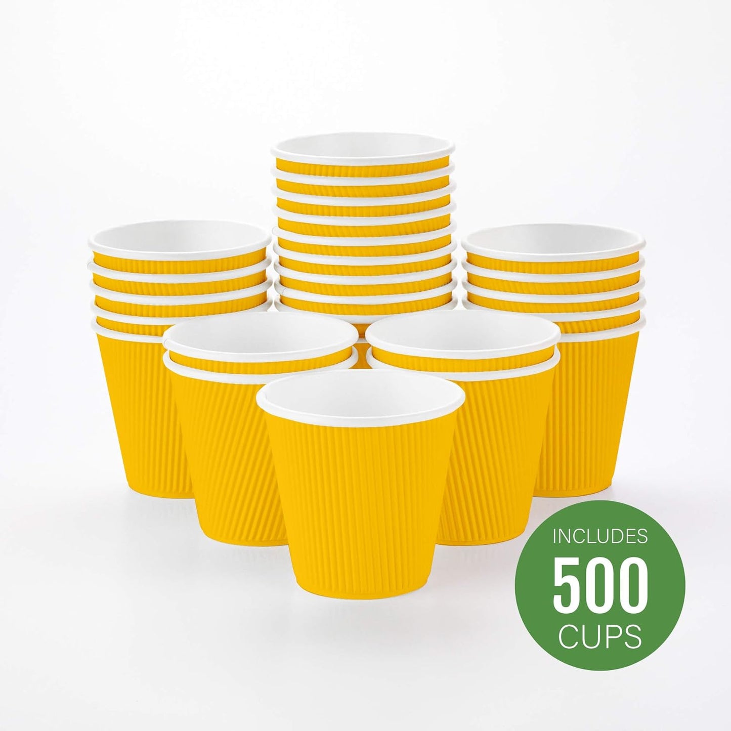 Restaurantware 8 Ounce Double Wall Disposable Coffee Cups, 500 Insulated Yellow Paper Tumblers with Ripple Wall Design, Lids Sold Separately for Hot Drinks like Tea, Hot Chocolate and More