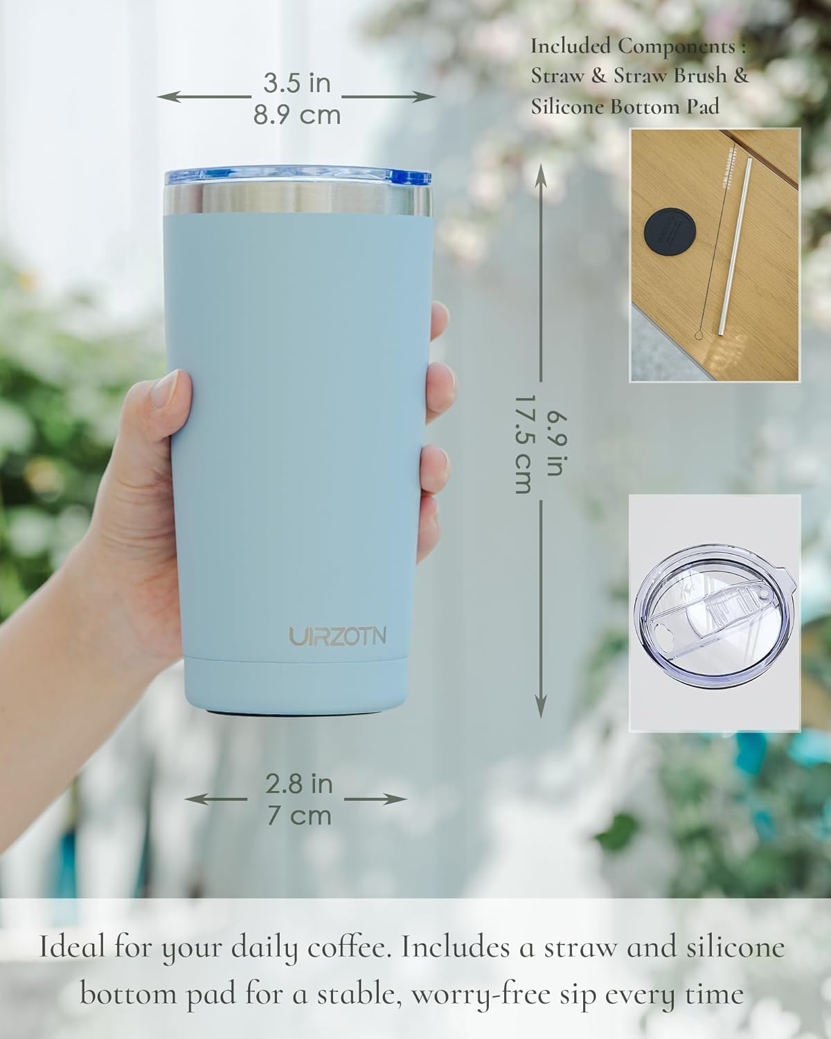 Travel Coffee Tumbler 20oz, Leakproof Travel Coffee Mug with Lid and Straw, Stainless Steel Double Wall Vacuum Insulated Tumbler for Hot/Iced Drinks (Textured Matte, Light Blue)