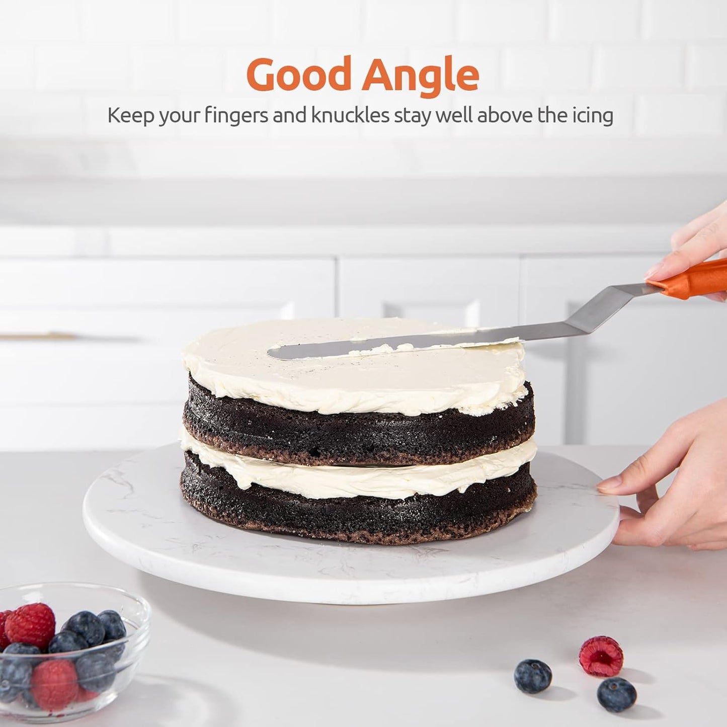 Icing Spatula, U-Taste Offset Spatula Set with 6", 8", 10" Blade,Stainless Steel Angled Cake Decorating Frosting Spatula Set of 3 (Orange)