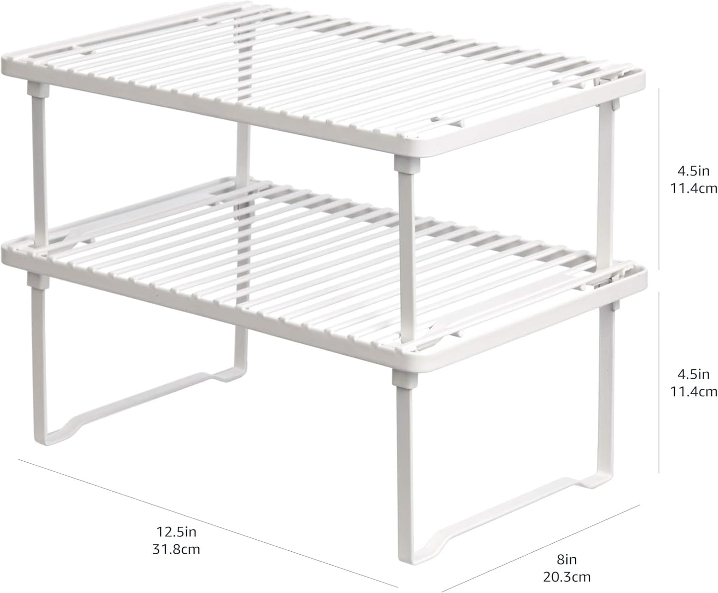 Amazon Basics Stackable Metal Kitchen Storage Shelves for Dishes, 12.5" L x 8" D x 4.5" H, Set of 2, White