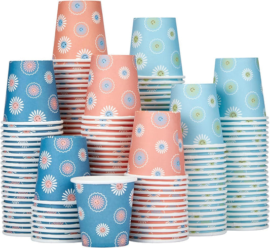 300 Pack 3 oz Paper Cups, Disposable Bathroom Cups, Small Mouthwash Cup, Hot/Cold Beverage Drinking Cups, Mini Paper Cups for Bathroom, Birthday Party, Travel, Events, Picnic, BBQ (Daisy)