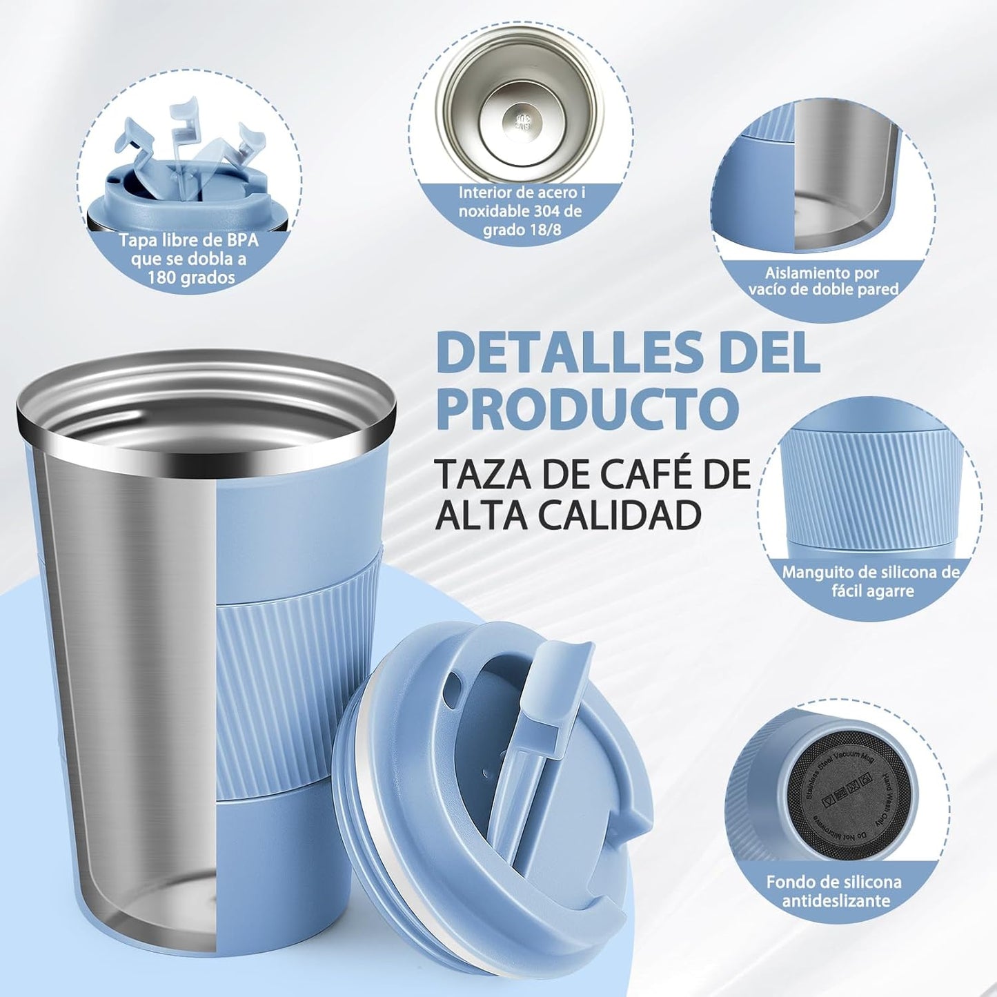 Volhoply 13 oz Stainless Steel Insulated Travel Coffee Mug with Fip Lid,Reusable Double Wall Vacuum Metal Coffee Cup,Portable to Go Leak Proof Cafe Thermal Tumbler for Hot & Cold Drinks(Fog,1)