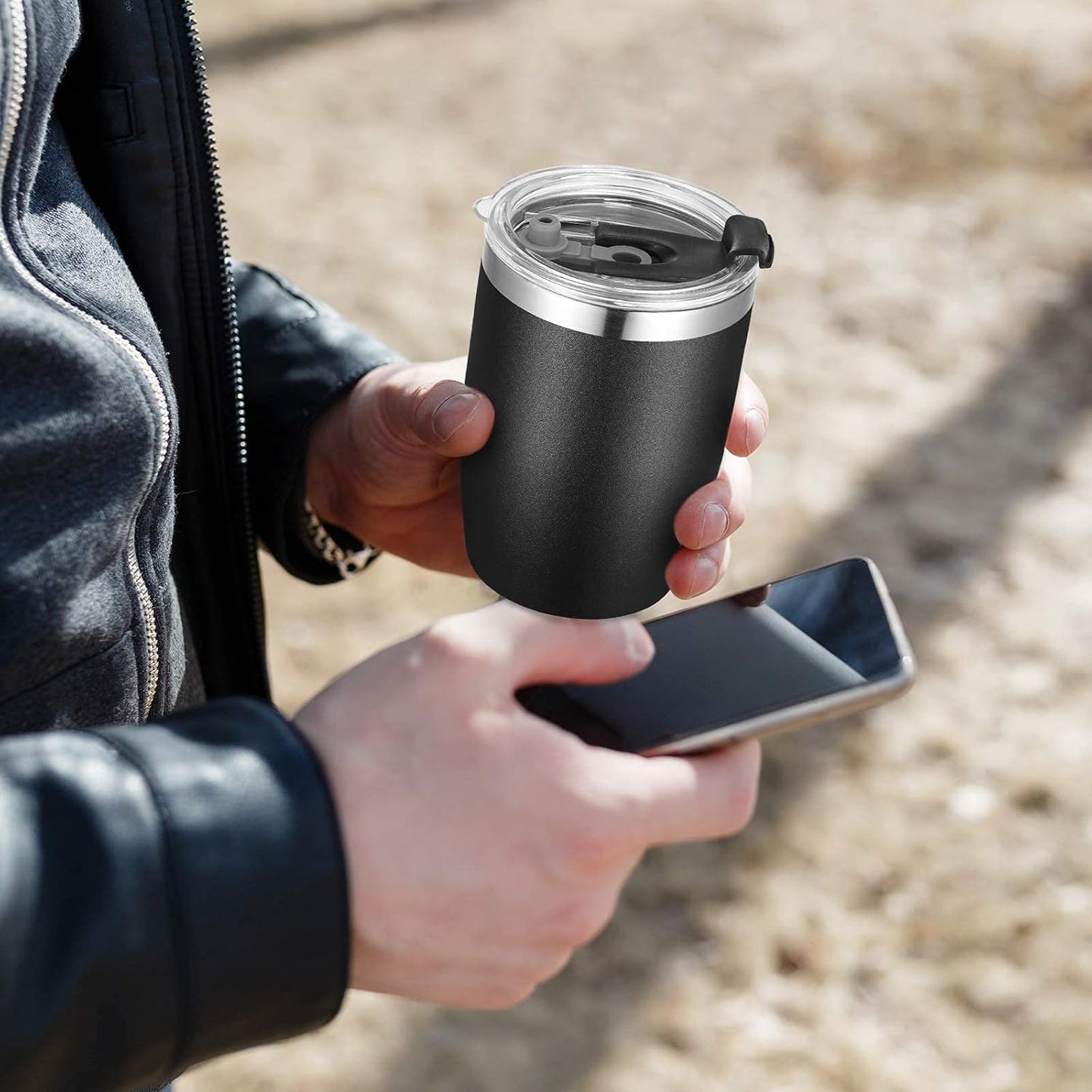 VEGOND Stainless Steel 12 oz Tumblers bulk Vacuum Insulated Double Wall Travel Tumbler with Lid and Straw Reusable Tumbler, Black 1 Pack