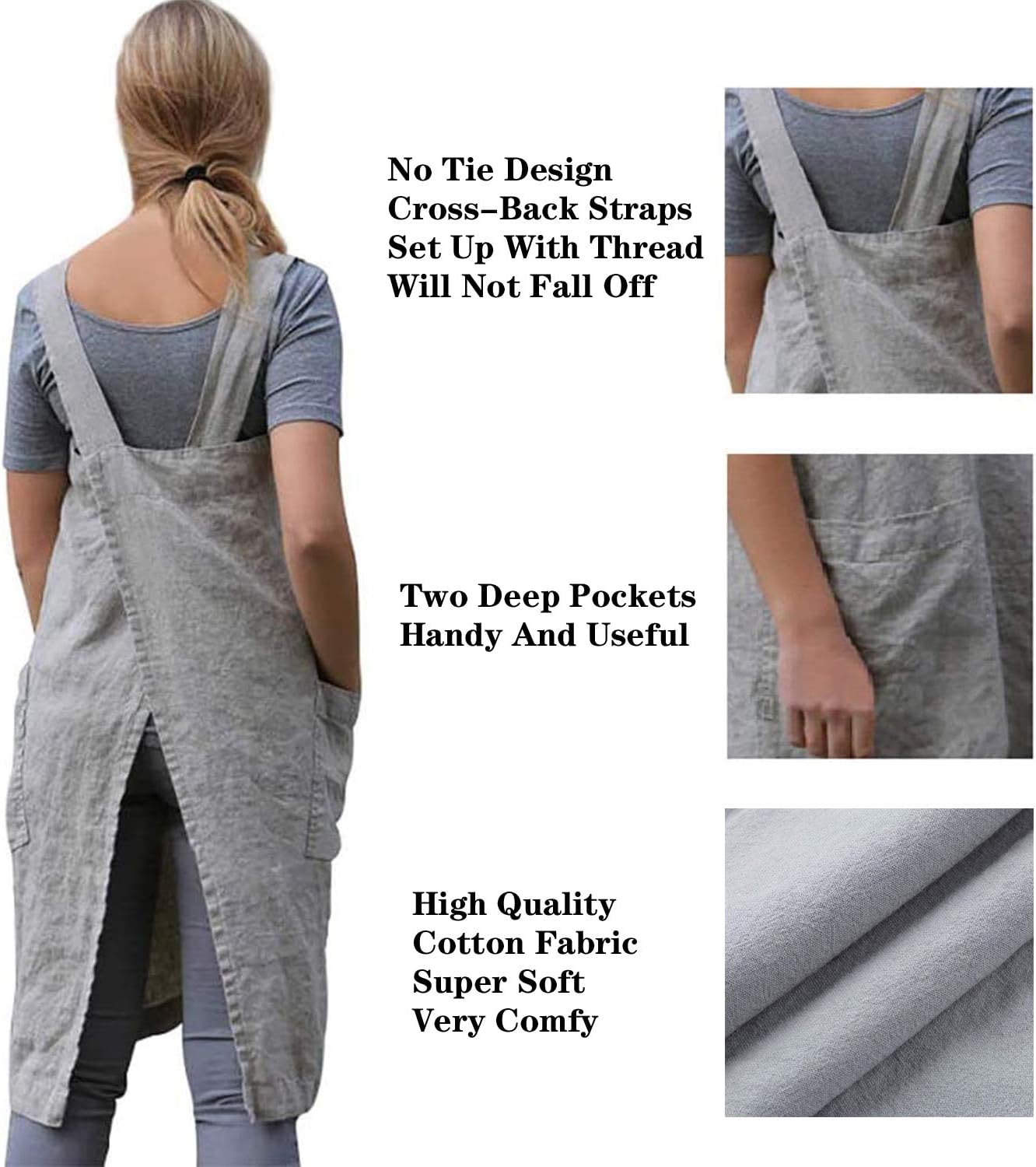 YESDOOD Cotton Linen Apron Cross Back Apron for Womens with Pockets Pinafore Dress for Baking Cooking