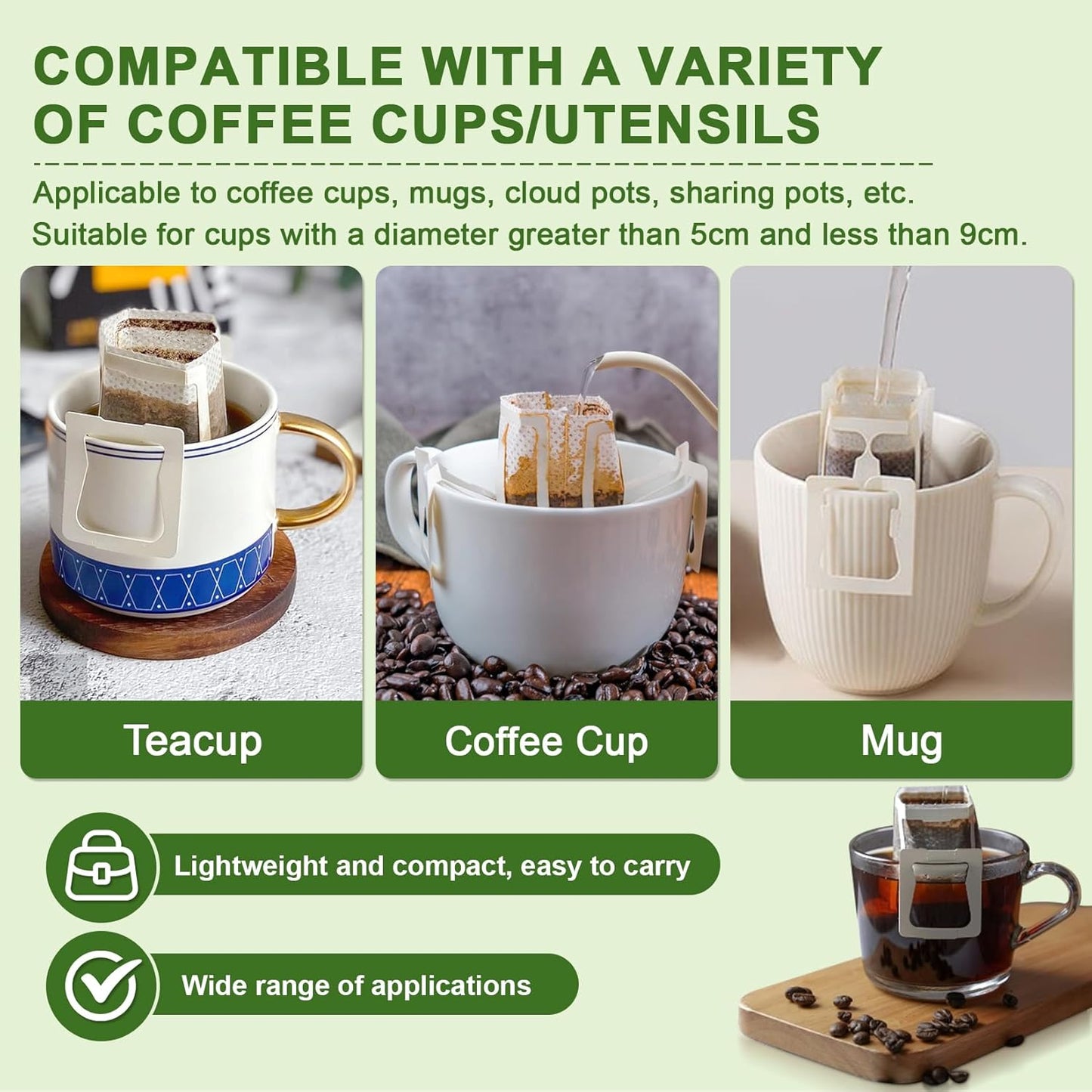 CARGEN 50Pcs Portable Coffee Filter Paper Bag - Hanging Ear Drip Coffee Bags Single Serve Disposable Pour Over Filter Bag for Camping, Backpacking, Travel, Office, Home, Outdoor and on the go