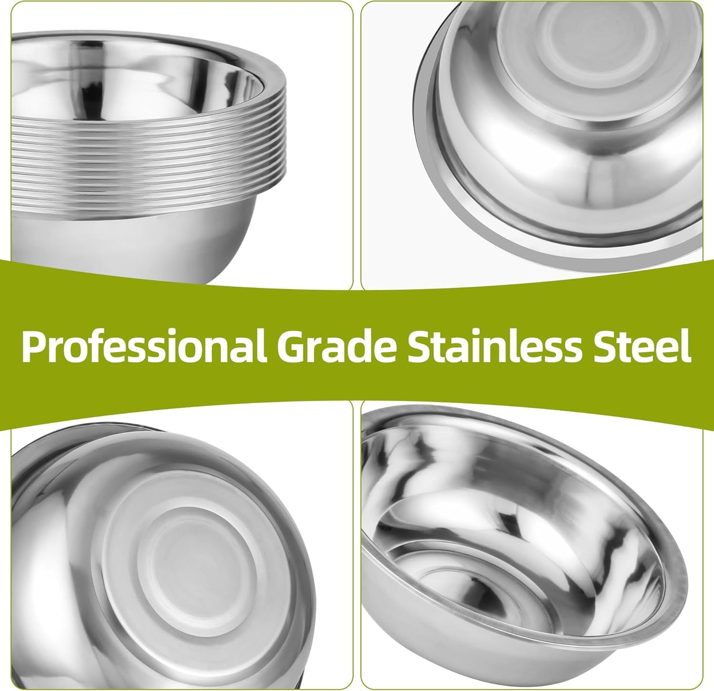 20 Pcs 12.6 x 3.9 Inch Stainless Steel Mixing Bowls for Bulk Food Prep with Nesting Design for Hotel Restaurant and Home Kitchen Cooking in Silver