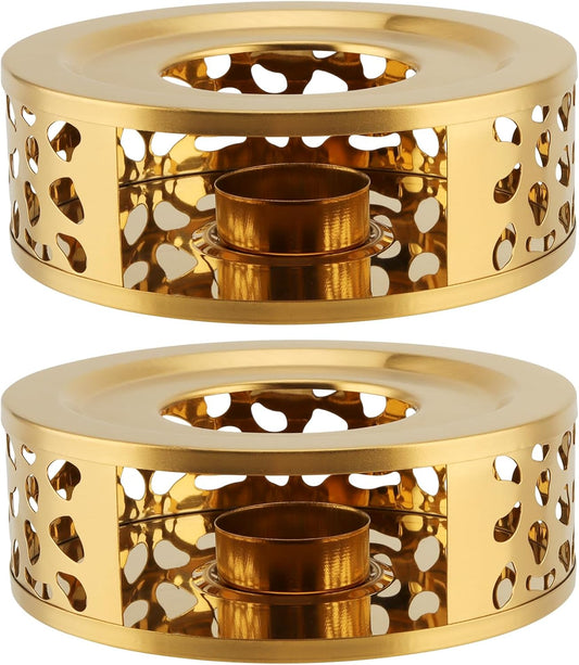 2 PCS Metal Teapot Warmer, Teapot Warmer Base, Stainless Steel Teapot Warmer with Tealight Holder for Glass Or Ceramic Teapot, Gold