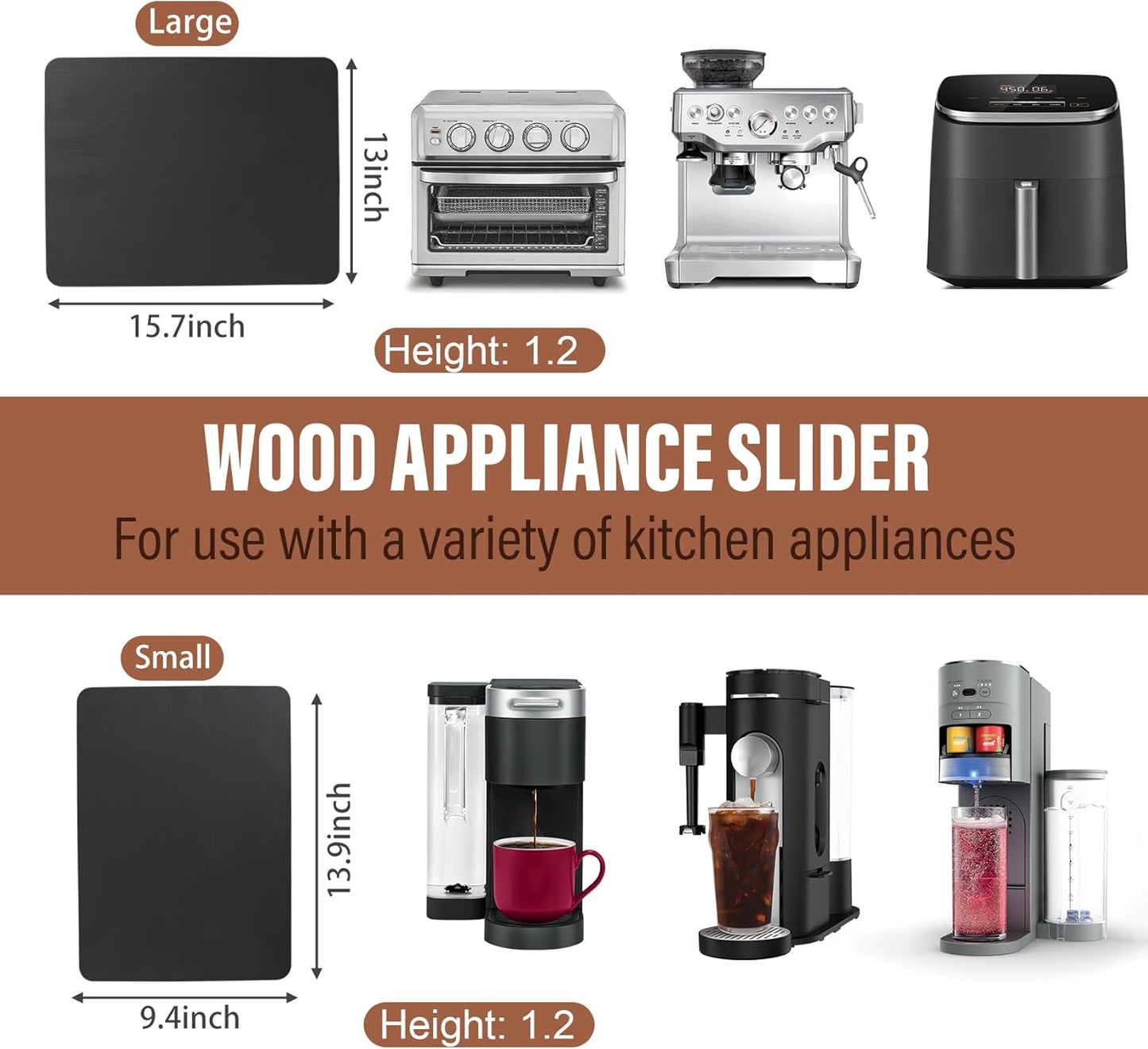 360° Appliance Slider Sliding Tray, Coffee Maker Rolling Tray for Counter Under Cabinet Coffee Pot Mat for Breville Ninja Espresso Machine, Toaster, Air Fryer, Quiet Wheels, Black (Small 13"×9.4")