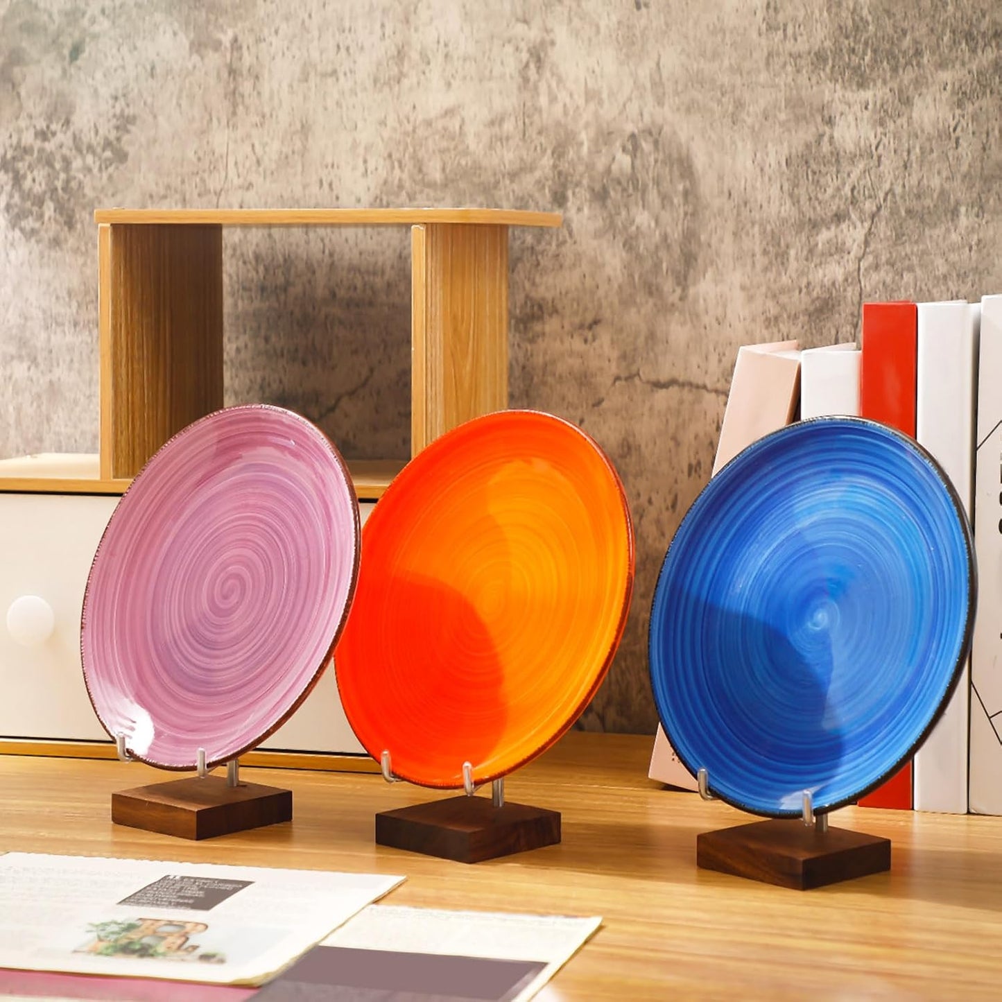 Wenqik 4 Pcs Crystal Display Stand Adjustable Metal Arms Small Rock Display Stand with Wooden Base Geodes Rock Agate Mineral Easel Holder for Collectibles(2.56 x 2.56 x 4.33 Inch)