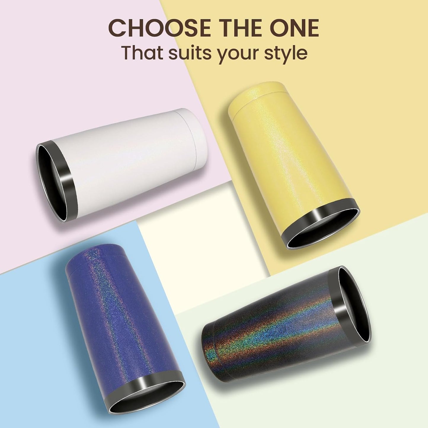 MEWAY 20oz Tumbler 12 Pack Double Wall Vacuum Insulated Travel Glitter Mug Bulk, Stainless Steel Tumblers with Lid and Straw, Powder Coated Coffee Cups for Woman(Rainbow Navy,Set of 12)