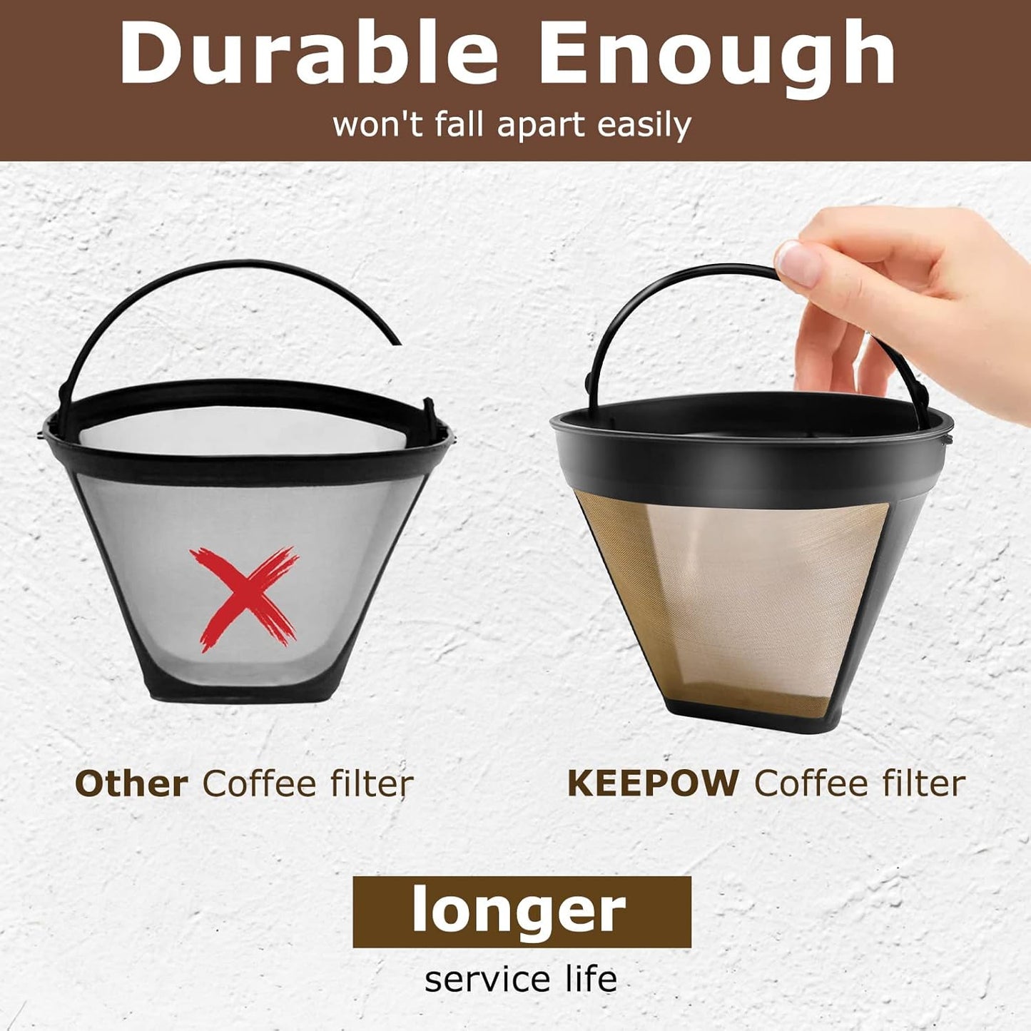 KEEPOW Reusable Coffee Filter Replacement 12-Cup, Compatible with Cuisinart Coffee Makers, Gold Tone Coffee Filter Basket 10-12 Cup