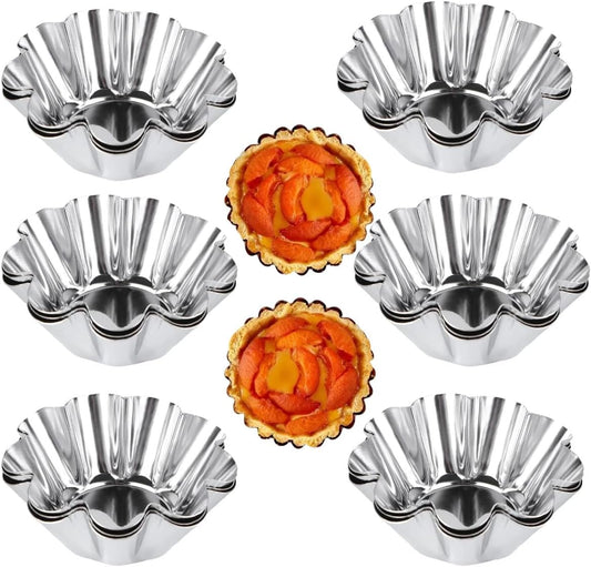 12 Pcs Stainless Steel Tart Pans - Non-Stick Flower Cookie Cutters Mold for Baking - Flower and Round Muffin Cups - Cupcake Mold for Kitchen
