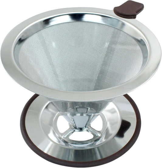 Waziaqoc Pour Over Coffee Dripper, Reusable Paperless Coffee Filter for 2-3 Cups, Stainless Steel Drip Cone Brew Coffee Strainer,Upgraded Double Micro Mesh Filter with Cup Stand