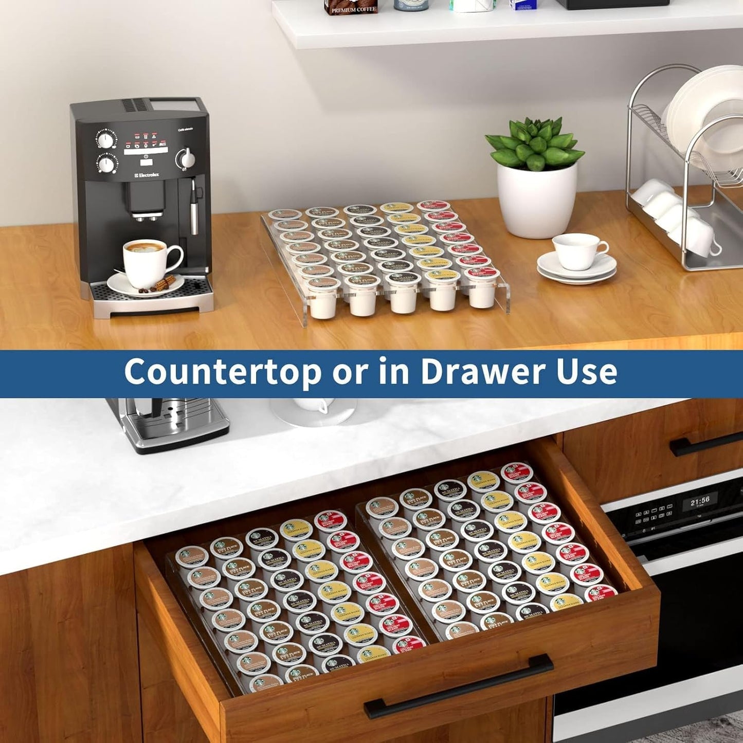 AITEE Acrylic K Cup Drawer Organizer, Clear K Cup Organizer Tray for Drawer or Countertop Storage,Hold 35 Coffee Capsules,K Cup Coffee Pod Holder for Office and Kitchen K Cup Storage (11.6x15.3Inches)