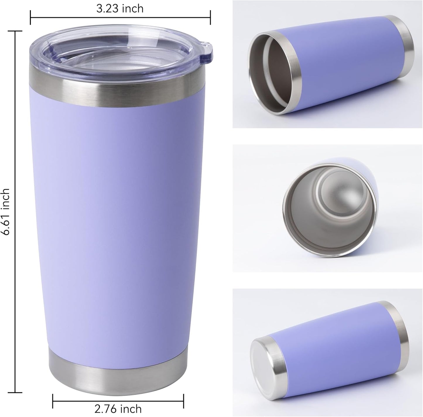 HASLE OUTFITTERS 20oz Stainless Steel Tumblers Bulk, Insulated Travel Cup with Lid, Double Wall Vacuum Coffee Mug for Cold & Hot Drinks 12 Pack, Light Purple