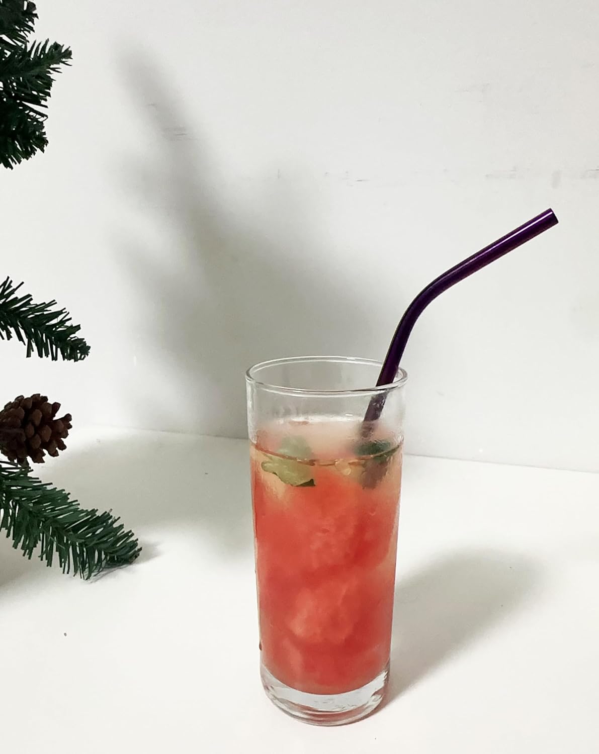 10 Pcs Stainless Steel Straws, Reusable Drinking Straws, 5 Straight + 5 Bent Metal Straws Set With 2 Pcs Cleaning Brushes (Purple, 8.5 Inch)