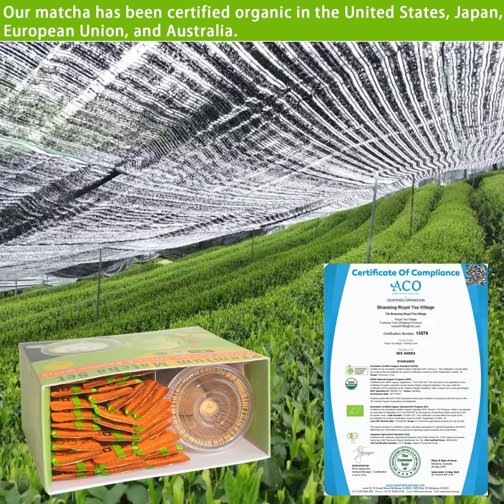 Mini Matcha Tea Set-Ceremonial Organic Japanese Matcha Powder With 30 single-serving sticks and Handmade Bamboo Whisk