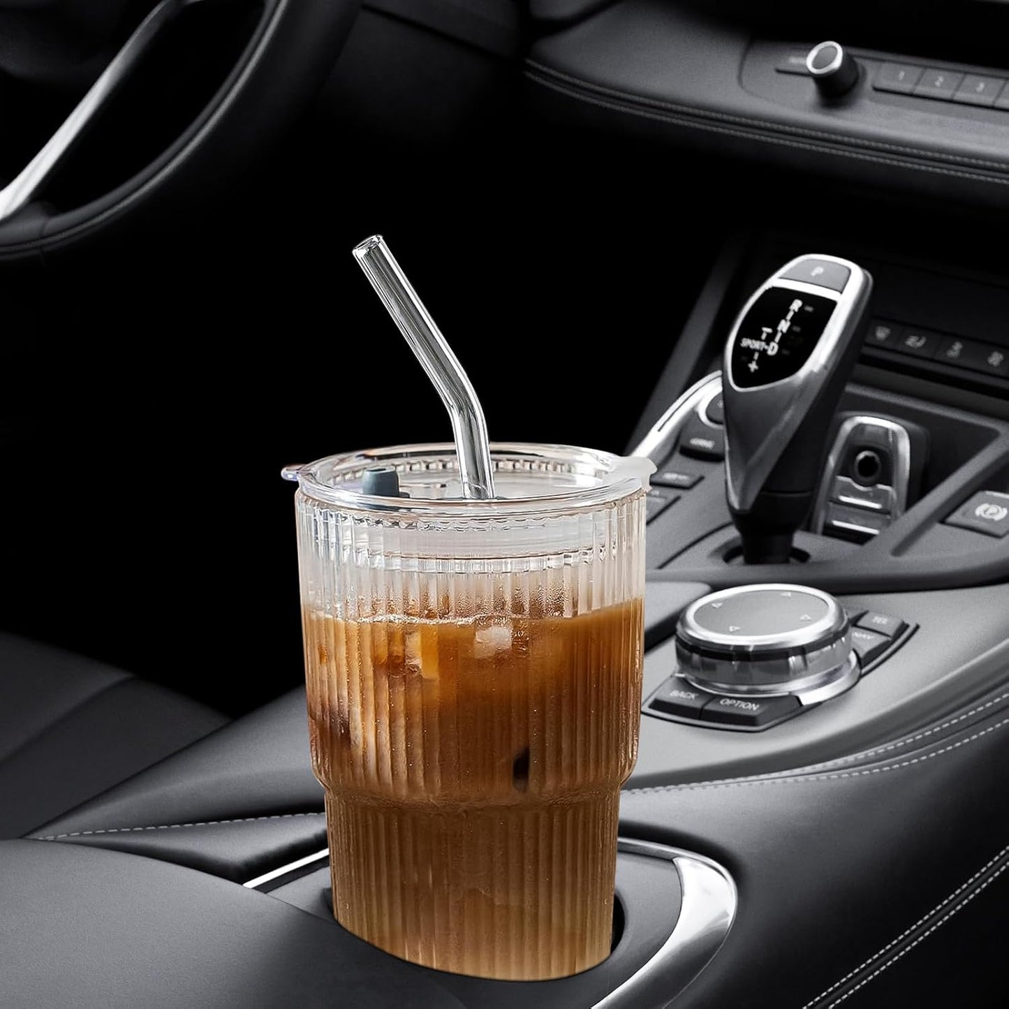 Glass Cups with Lids and Straws - 20oz Glass Tumbler with Straw and Lid, Premium Coffee Cups for Tea, Iced Coffee, Smoothie，Ideal Gift for Home, Office, 4pack