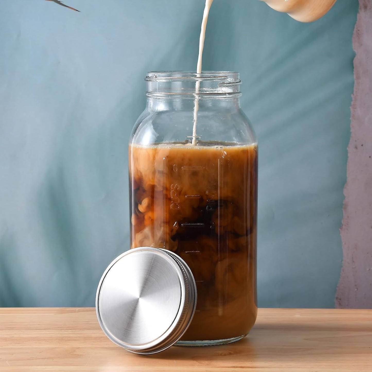 UPTRUST Durable Glass Cold Brew Mason Jar Iced Coffee Maker, 64 oz (2 Quart), Heavy Duty Stainless Steel Filter for Iced Brew Coffee, Lemonade, Ice Tea, Homemade Fruit Drinks Container