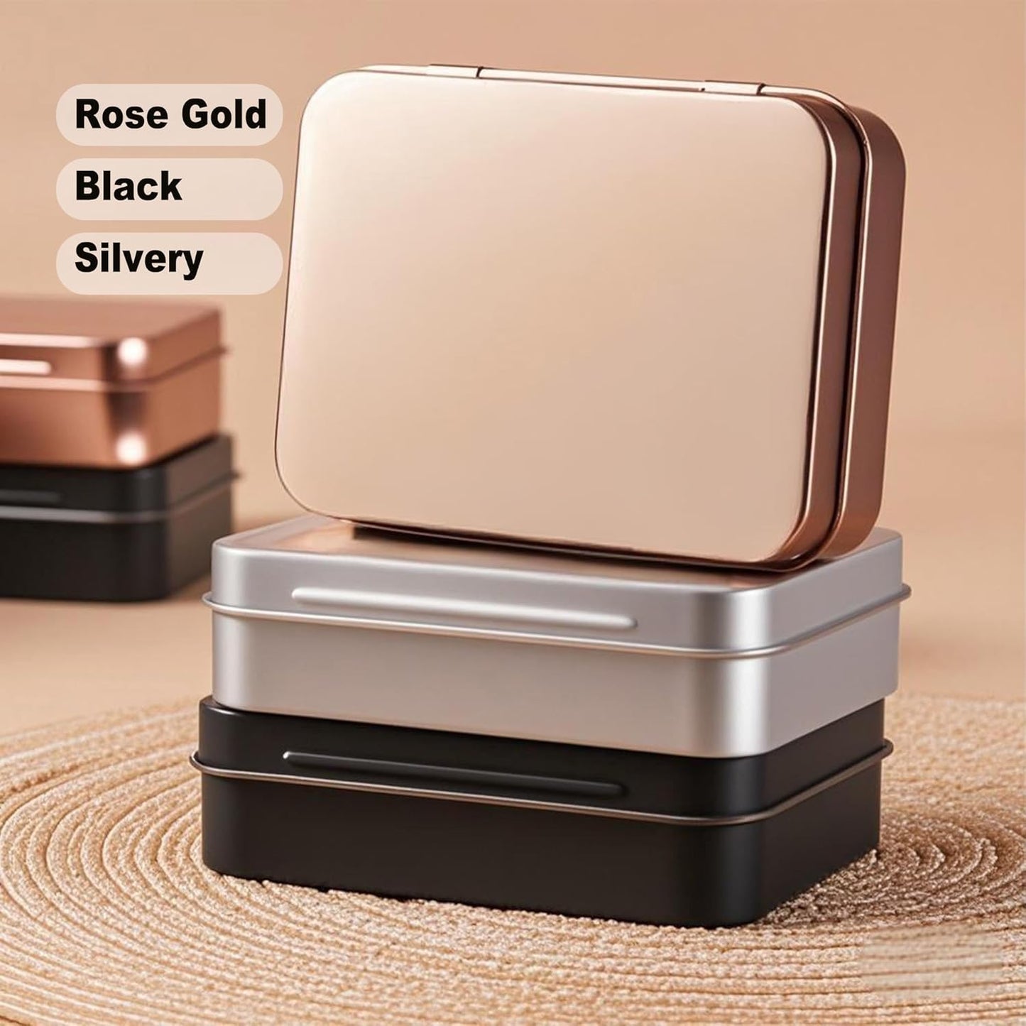 Small Metal Box With Lid-Cookie Tins Metal Tins With Lids Lens Wipes Storage Container Mini Portable Box,Empty Hinged Tin,For Organize Mint Candy Jar,Sewing (Rose Gold, 6 Pcs 3.7" x 2.4" x 0.8")