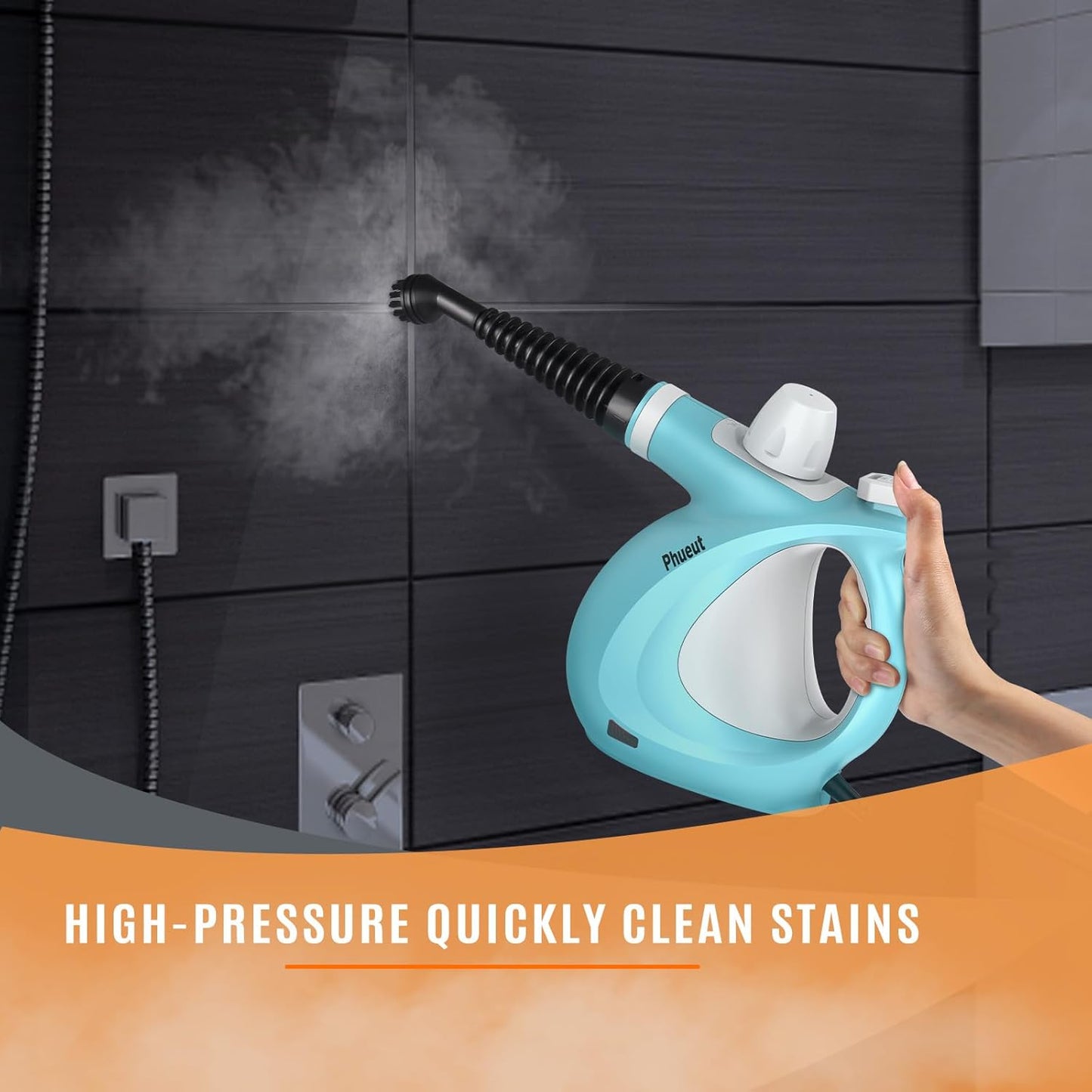 Pressurized Handheld Multi-Surface Natural Steam Cleaner with 12 pcs Accessories, Multi-Purpose Steamer for Home Use, Steamer for Cleaning Floor, Upholstery, Grout and Car (Blue)